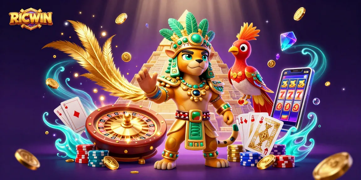 Experience winning at RICWIN with Mayan-themed casino elements and vibrant energy.
