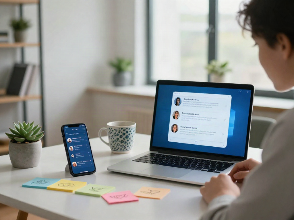 Engaging in AI porn chat session in a modern home office setting.