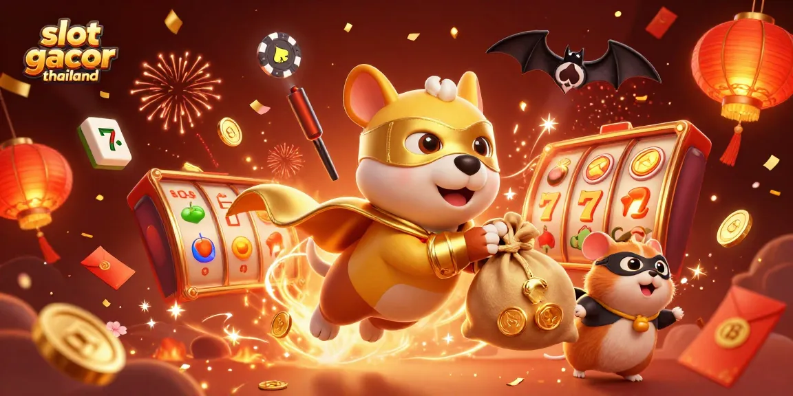 Engage with slot gacor thailand as playful characters celebrate wins among vibrant casino elements.