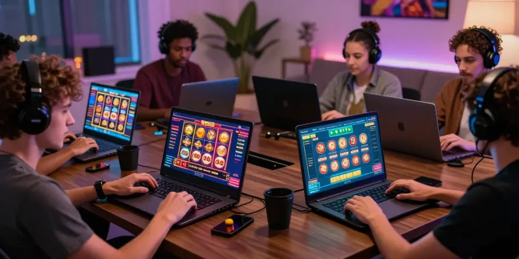 Dynamic online gaming experience at https://tx88bet.vip/ with diverse players enjoying various casino games on modern devices.