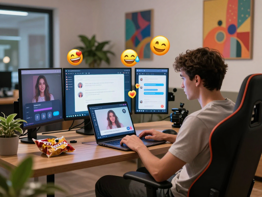 Interactive scene of a user enjoying AI porn chat in a modern digital lounge.