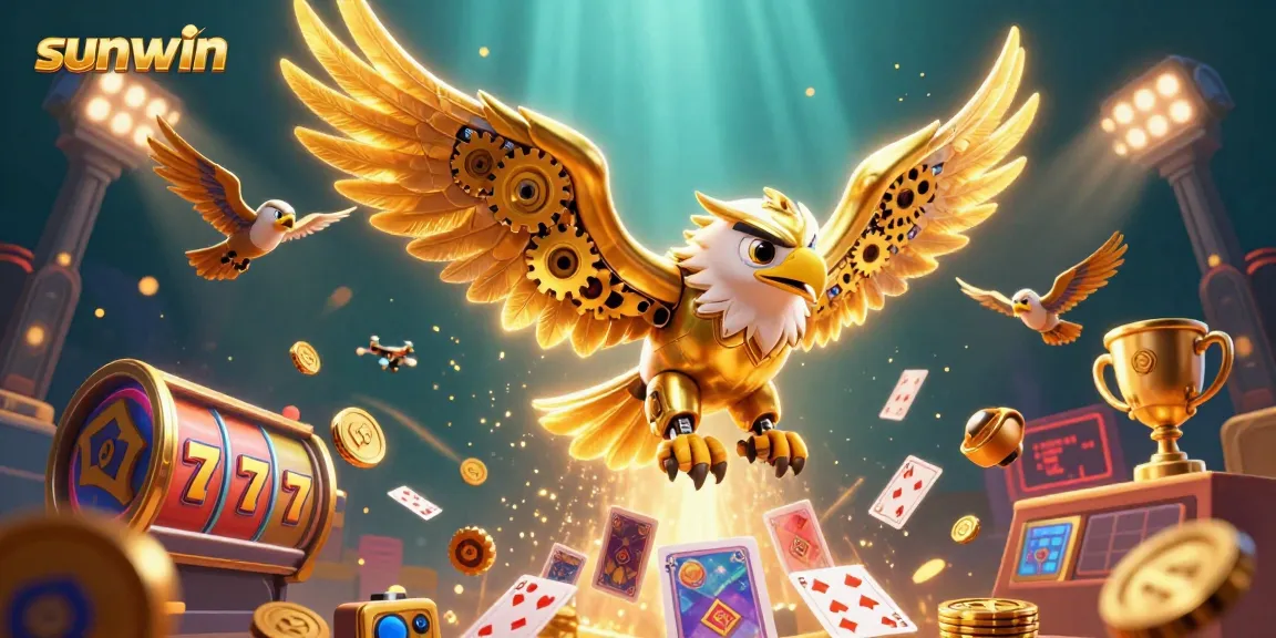 Experience thrilling wins with sunwin's vibrant casino games in this dynamic illustration.