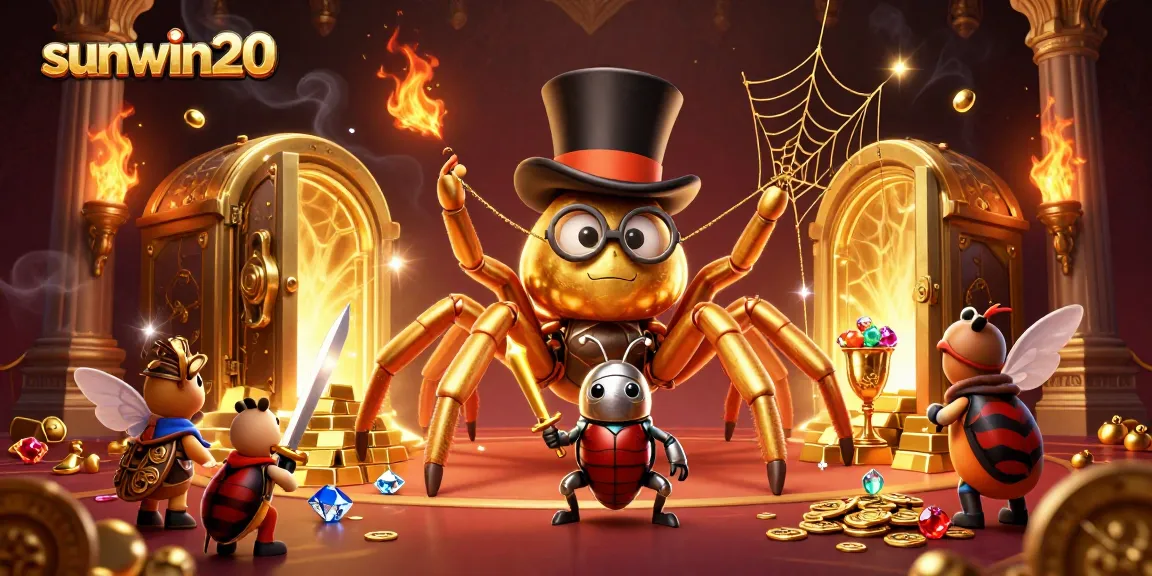 Experience thrilling moments at sunwin20, featuring a giant golden tarantula and beetle knight in a rich casino backdrop.